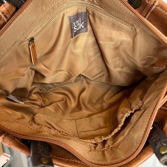 The Sak Landis Tote Handbag Genuine Leather in Caramel Brown - Picture 10 of 14